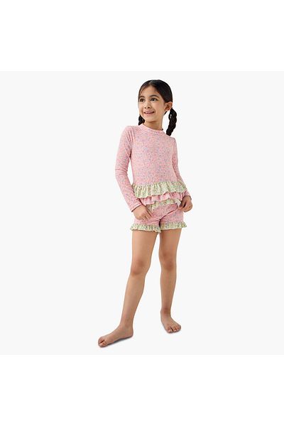 Juniors Floral Print Swim T-shirt and Shorts Set