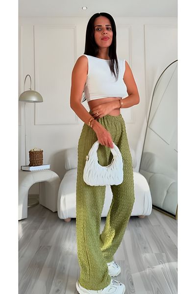 IŞILDA FASHION Women's Wrinkle Fabric Trousers