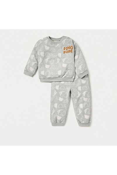 Juniors All-Over Dinosaur Print Sweatshirt and Joggers Set