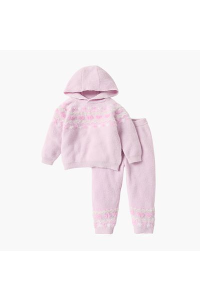 Juniors Textured Long Sleeves Hooded Sweatshirt and Joggers Set