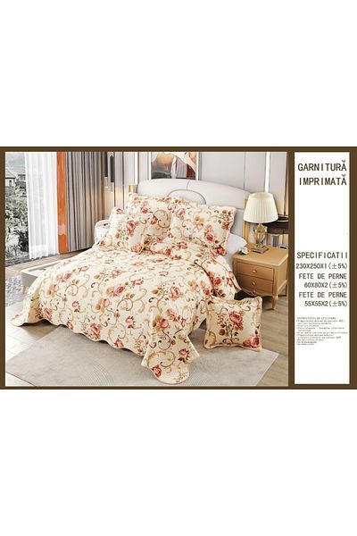 CHIRASO Set Cuvertură Bumbac Finet, Cuvertură 230x250cm, 2 Fețe Pernă 60x80cm, 2 Fețe Pernă 55x55cm
