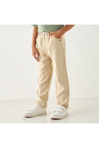 ELIGO Solid Jeans with Pockets and Drawstring Closure