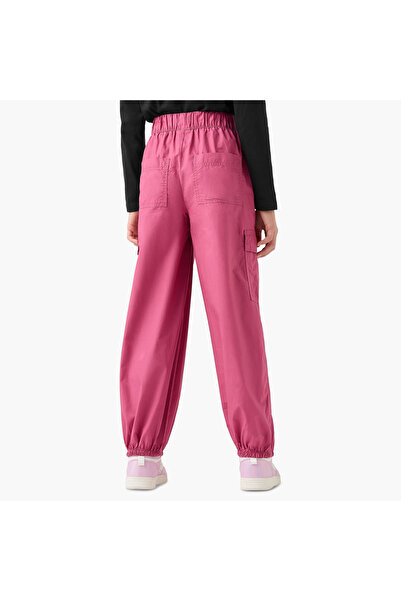 Juniors Solid Cargo Pants with Cord Lock Closure and Pockets