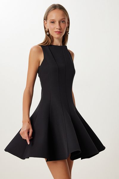 Lovelyİstanbul Flying Effect Mini Woven Dress Lfk0004 Black