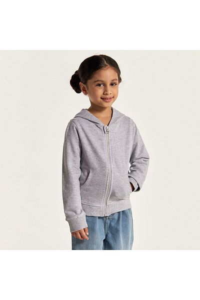 Juniors Solid Zip Through Jacket with Hood and Long Sleeves
