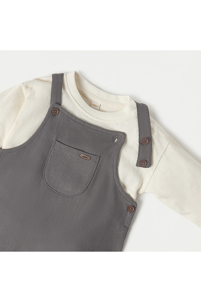 giggles Solid Long Sleeves T-shirt and Dungaree Set