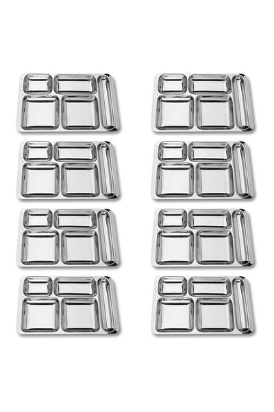 Becenhouse 8 Pieces Stainless Steel Table D'Hôte Dish with 5 Compartments