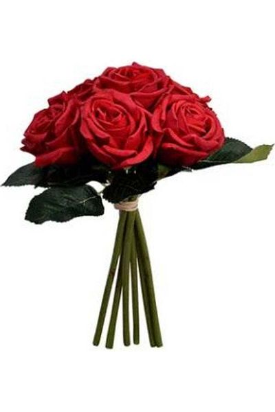 fun zone 6 Heads Real Touch Artificial Rose Flowers Red