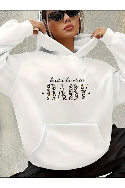 herkesemoda Hasta La Vista Baby Text Detaliat Swaeshirt