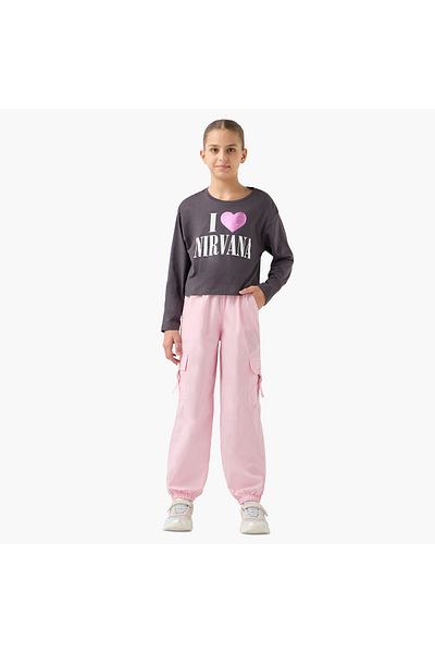 Juniors Solid Pants with Elasticated Waistband and Pockets