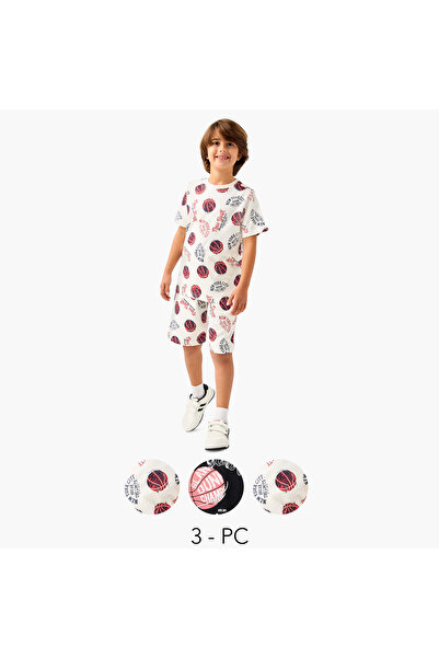 Juniors طقم تيشيرتات وشورتات بطبعة جرافيكية من 3 قطع