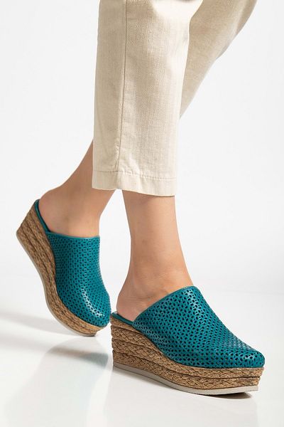 ANALİN SHOES Γυναικείες παντόφλες με κλειστό δάχτυλο από γνήσιο δέρμα - Ocean Depths