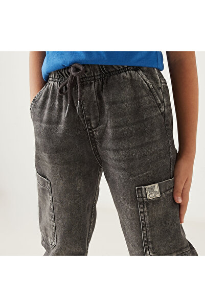 Juniors Solid Denim Pants with Drawstring Closure and Pockets