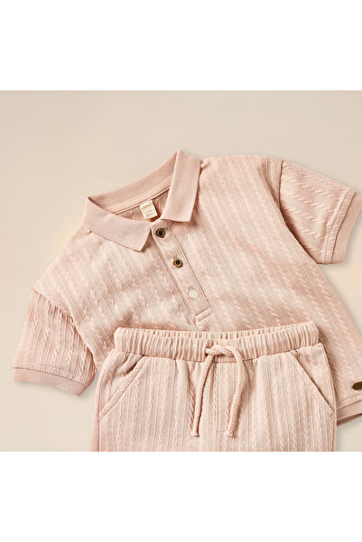 giggles Textured Polo T-shirt and Elasticated Shorts Set