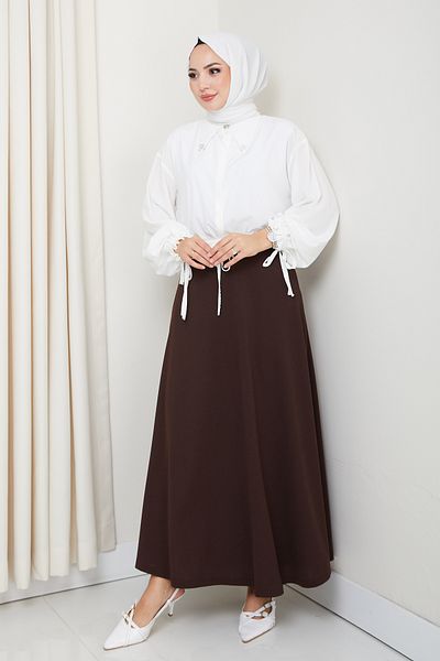 FERHEL Scuba Waist Elastic Rhat Cut Flared Hijab φούστα