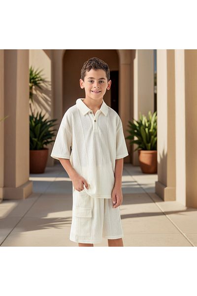 ELIGO Textured Polo T-shirt and Shorts Set