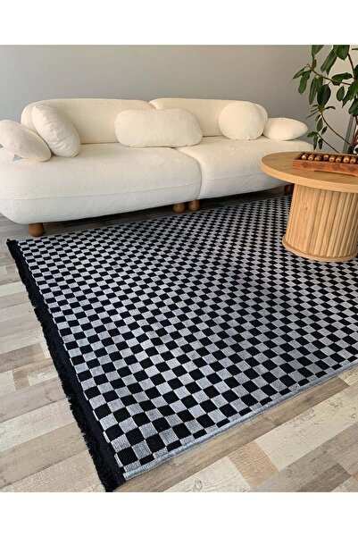 Aybek Rug Akça Dama Desenli Yıkanabilir Dokuma Kaymaz Taban Halı Yolluk Kilim...