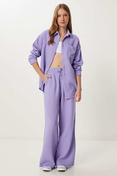 Lovelyİstanbul Oversize Muslin Shirt Trousers Set Lsa0014 Lila