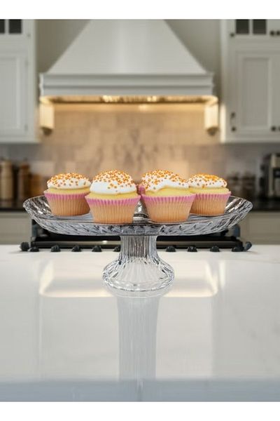 Güzel Guzel OTG03 Oval Medium Sweets / Dry Fruit Glass Tray with Stand T:280*140mm/B:105mm/H:113mm