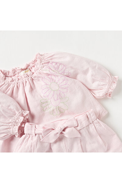 ELIGO Embroidered Top and Shorts Set