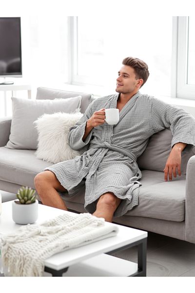 Lucy and Home Unisex Light Gray 4 Layer Muslin Dressing Gown / Bathrobe /Kimono