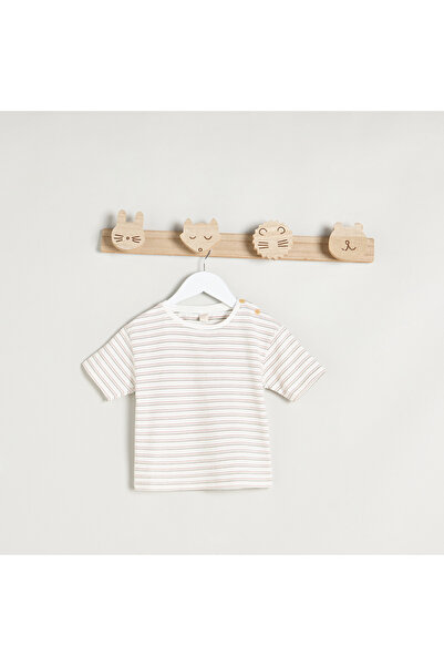 giggles Solid Dungaree and Striped T-Shirt Set
