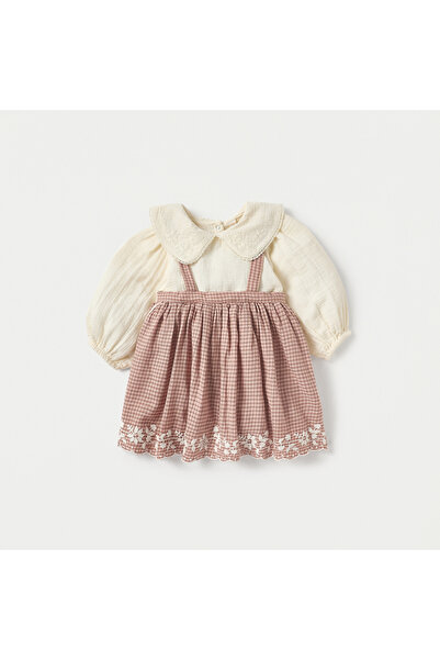 giggles Floral Embroidered Long Sleeves Top and Pinafore Set