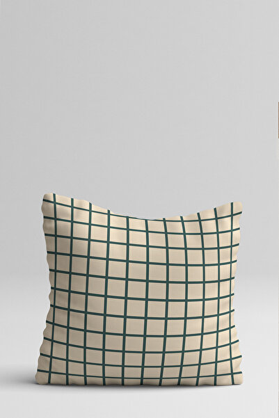 Homeilla Cream Tulip Flower and Khaki Green Square Stripes Digital Printing Double Sided 2-Piece Throw Pillow Cover