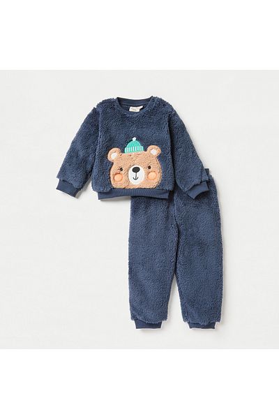 Juniors Bear Applique Long Sleeves T-shirt and Joggers Set