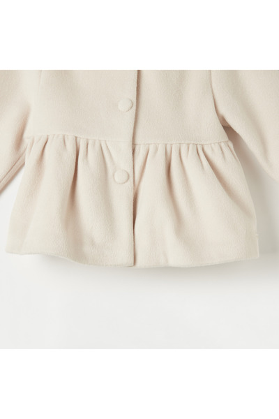 giggles Textured Faux Fur Jacket with Button Closure and Bow Detail