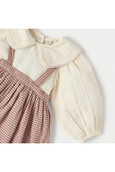 giggles Floral Embroidered Long Sleeves Top and Pinafore Set