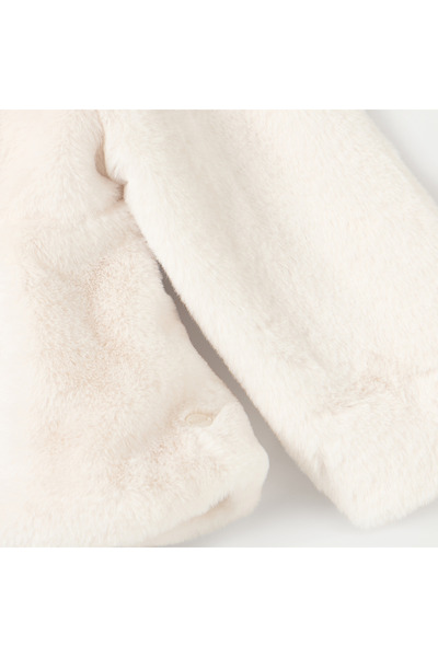 giggles Solid Faux Fur Jacket with Hood and Bow Detail