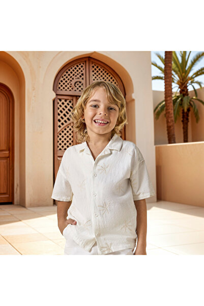 Juniors Embroidered Camp Collar Shirt and Shorts Set