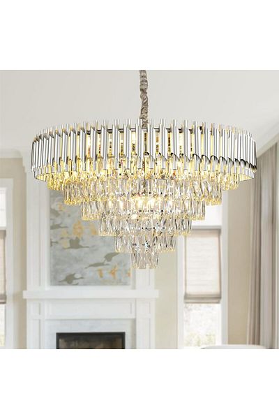 Almiftah Chrome Crystal Chandelier, Modern 30" Round 6-tier Extra Large Ceiling Pendant Light