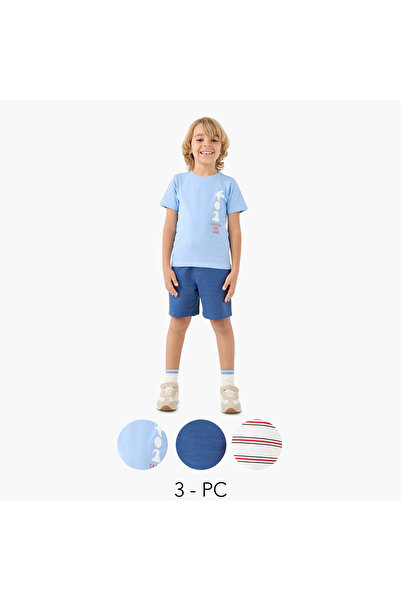 Juniors 3-Piece Printed Crew Neck T-shirt and Shorts Set