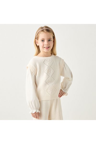 Juniors Textured Long Sleeves Top and Wide Leg Pants