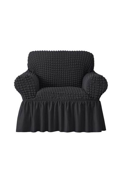 OEM Set 2 huse fotoliu, Creponat cu Volanase, Poliester cu Licra, Gri Inchis