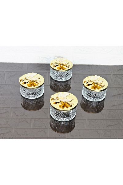 atabey home collection وعاء سكر 6 قطع مع غطاء ذهبي ووعاء تقديم على شكل فراشة وكريمة