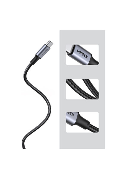 Ugreen Kabel przewód USB-C w oplocie 5A 480Mb/s 0.5m czarno szary