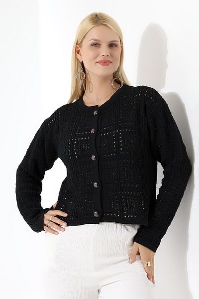 Devinka Women's Buttoned Box Patterned Knitwear Cardigan