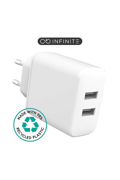 Inna marka Ładowarka eSTUFF INFINITE USB-A EU 24W, 2x USB-A, Biała, 98% z recyklingu, ES637005-BULK