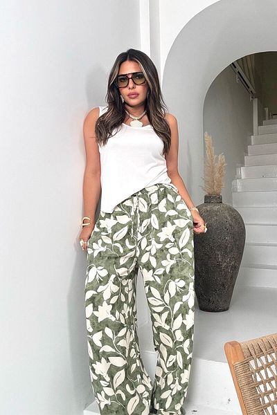 Sohotique By P Patterned Viscose Trousers Khaki