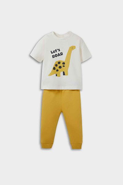 DeFacto Baby Boy 2 Piece Set Dinosaur Printed Short Sleeve T-Shirt Sweatpants F3479A525Au