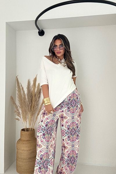 Sohotique By P Patterned Viscose Trousers Pink