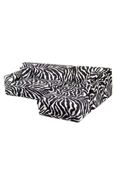 OEM Husă elastică pentru canapea, Comfort, Elastan, Imprimeu animal, Negru-Alb