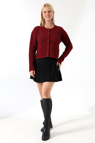 Devinka Women's Buttoned Box Patterned Knitwear Cardigan