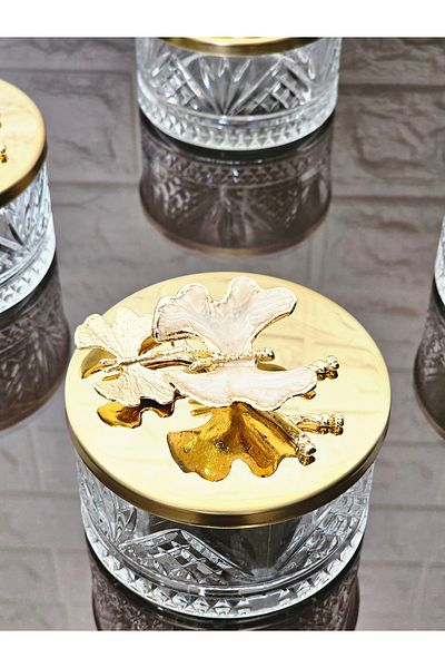 atabey home collection وعاء سكر 2 قطعة مع غطاء ذهبي ووعاء تقديم على شكل فراشة وكريمة