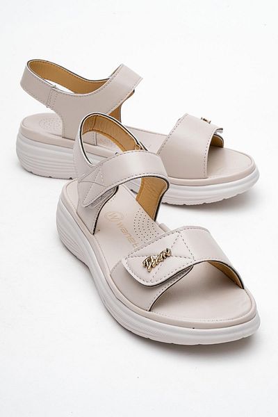 CCWAY AYAKKABI Women's Double Velcro Sandals Cream
