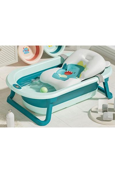 Little Mom Set cadita pliabila pentru copii Little Mom Dino Green, cu pernuta bebelusi detasabila, termometru d