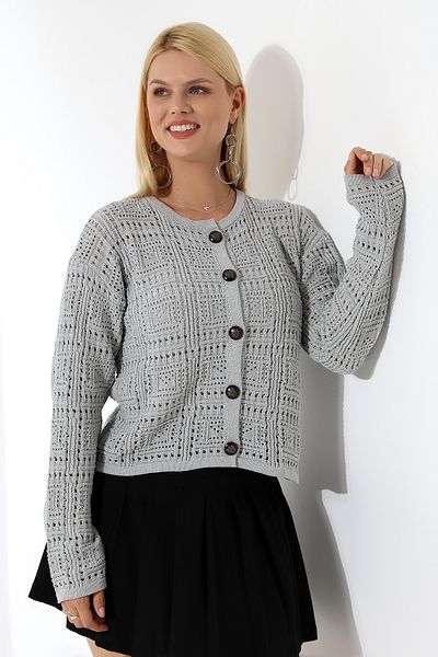Devinka Women's Buttoned Box Patterned Knitwear Cardigan